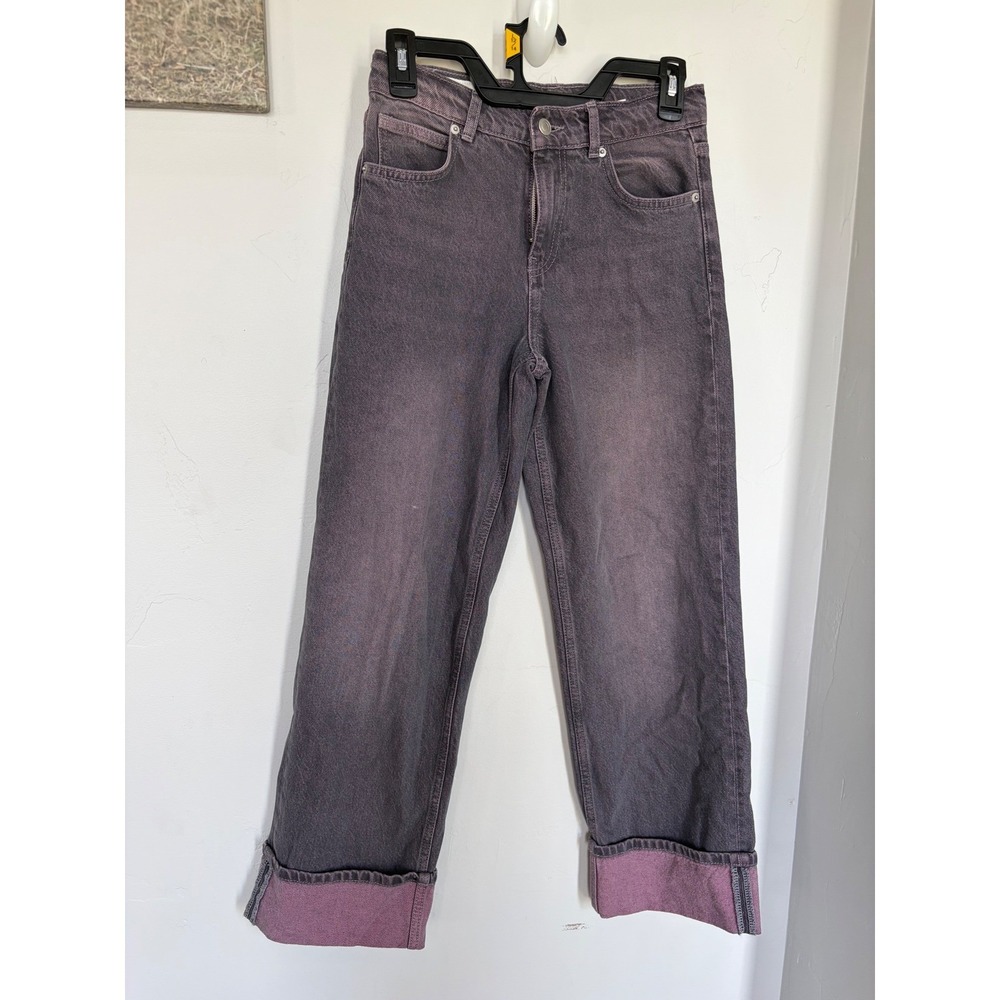 Zara Kids Girls Purple Faded Straight Leg Jeans Pink Cuff Size 12-13 Years 156cm